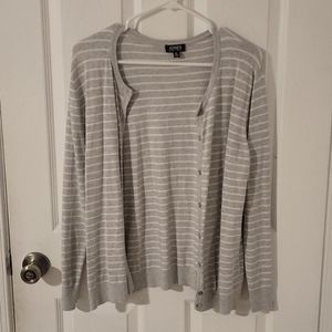 Jones New York Grey/White Stripe Cardigan XL